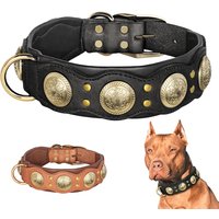 Durable Real Leather Dog Collar Cool Spiked Studded Collars for Medium Large Dogs Genuine Leather Pet Collar Pitbull Bulldog