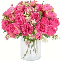 6pcs Vibrant Elegant Artificial Flower Bouquet Pink White Roses with Lush Greenery for Easter Valentine'S Day Wedding Home Decor