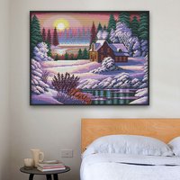 Joy Sunday Dusk Snow-covered Pattern Cross Stitch Kits 16/14/11CT DIY Needlework Home Printed Art Crafts Needlework Material