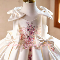 Satin Embroidered Toddler Girls Pageant Dress Flower Girl Wedding Guest Art Photo Puff Cake Dress with Bow for Girls