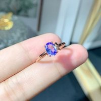 Natural Tanzanite Ring 5mm*7mm VVS Grade Genuine Tanznaite 925 Silver Ring with 3 Layers 18K Gold Plating