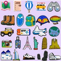 1/25PCS Shoe Charms Global Travel Series Airfare Hot Air Balloon Shoe Accessories Pins for Clog Sandal Buckle Shoe Decoration