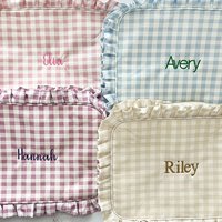 Personalized Ruffle Cosmetic Toiletry Bag Gingham Cosmetic Bag Custom name ruffle makeup bag Bridesmaid Gift for her Easter Bask