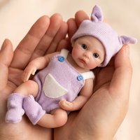 6 Inch/15 cm Mini Silicone Reborn Girl Doll, Washable, Hand Painted Vivid Skin, Purple Outfit, Bebe Reborn De Silicona