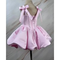 Flower Girl Dress Pink Girls Party Dress Short Square Mini Formal Gala Dress for Kids Satin Birthday Party Ball Gowns with Bows