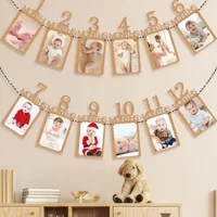 1st Birthday Photo Banner for Baby from Newborn to 12 Months First Birthday Decorations Boy or Girl Monthly Milestones Garland