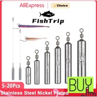 FishTrip Fishing Weights 5~20PCS Tube Bullet Plumb Pendant for Free Rig Jika Rig Fishing Lead fishing Tackle Accessories