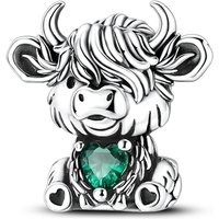925 Sterling Silver Charms Bead CZ Zircon Highland Cow Heart Dangle Fit Original Bracelet DIY Women Jewelry Gift