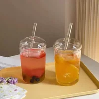 450ML Transparent Glass Iced Coffee Cup Ins Style Clear Glass with Lid and Straw Tea Cup Beer Juice Milk Water Cup Drinkware