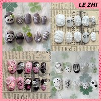 10Pcs Y2K Cute Panda Rabbit Handmade Short Square Round Press On Nails Bowknot Flower Pearl Diamond Stars Eyes Full Cover Nail