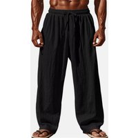2026 New Mens Cotton and Linen Casual Pants Simple and Comfortable Straight Leg Pants Waist Drawstring Plus Size Looser S-4XL 