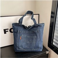 Casual Multi-Pocket Denim Shoulder Bags for Women Large Capacity Ladies Tote Bag Vintage Thread Design College Student Handbags