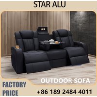 Genuine Leather Power Reclining Sofa, Villa Luxury Home Theater Seating with Cup Holders & USB Charging, 3-Seat Modular Design