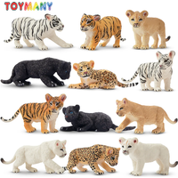 12Pcs Simulation Felidae Cubs Animal Model Toy Mini Tiger Lion Leopard Figures Dolls Action Figurines Toys for Children Set Gift