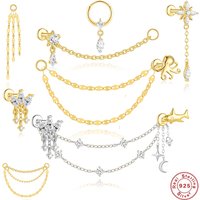 AIDE 1PC 925 Silver Zircon Piercing Chain Fit For Earring Hoops Ear Bone Studs DIY y2K Lucky Red Koi Fish Jewelry Accessories