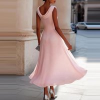 Office Elegant Solid Color Long Dresses Ladies Temperament Chiffon Summer Dress O-neck Sleeveless High Waist Swing Casual Dress