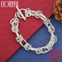 925 Sterling Silver 8-inch Delicate Chunky Chain Twisted OT Clasp Bracelet, Stylish Women's Party Jewelry Accessories