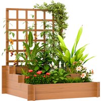 qw3 Tier Planters with Trellis for Vine Climbing, Wooden Raised Beds for Garden Patio, Outdoor Planter Box for Vegetables, Flowers, Herbs, Natural Tonee