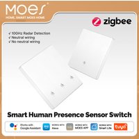 MOES Tuya ZigBee Smart Human Presence mmWave Radar Sensor Wall Light Switch Works with Alexa Google Home Neutral Wire Optional