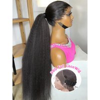 Kinky Straight Invisible Strap 360 Full Hd Lace Frontal Wig Human Hair Wig Yaki Straight Lace Front Wig Drawstring 360 Lace Wig