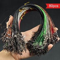 80Pcs Steel Wire Fishing Leader with Swivel Snap Saltwater Anti-Bite Fishing Line Stainless Steel Trace Wire Lure Accessory