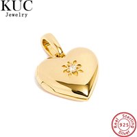 Fine Jewelry 18k Gold Plated Trendy Elegant Chic Plata 925 Sterling Silver Heart Locket Pendant for Women