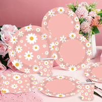 80pcs Pink Daisy Disposable Tableware Set Floral Paper Plates Cups Napkins For Baby Shower Girls Birthday Party Supplies