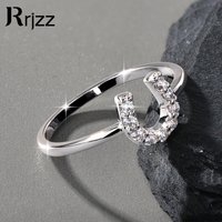 Rrjzz Round Cut CZ Lab Created Imitation Diamond Ladies Horseshoe U-shaped Ring 14k Gold Plated Birthday Ring Anniversary Gift