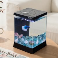 Desk Fish Tank with Lid Digital Display Water Temperature Aquarium with Light and Filter Mini Smart Fishtank Decorative Fishbowl