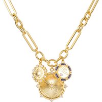 18K Gold-Plated Sun & Heart Charm Choker Necklace Thick Chunky Paperclip Chain Hip Hop Zircon Inlay Unisex Fashion Jewelry