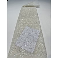 White Latest French Tulle Beaded Sequins Lace Fabrics 5 Yards 2024 High Quality Nigerian African Lace Fabric For Wedding Party