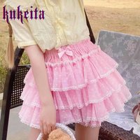 Harajuku Y2k Sweet Pink Pumpkin Pants Skirts Women Japan Kawaii Lace Ruffles Elastic Waist JK Bloomers Lolita Cute Shorts Skirts