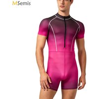 Swimwear Mens UPF50+ Gradient One Piece Rash Guard Zipper Short Sleeve Bodysuit Surf Swimsuit Quick Dry Wetsuit Bathing Suit