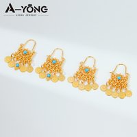 Dubai Fashion Drop Earrings 21k Gold Plated Arabic Coins Tassel Dangle Earring Ethiopia Women Bridal Wedding Party Jewelry