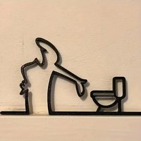 2D Flat Metal Wall Art, Modern Bathroom Decor Sign with Mounting Holes, Easy Install Black Novelty Gift