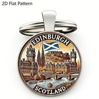 1PC Edinburgh Scottish keychain with Scottish flag and landmark, classic architectural design, perfect gift