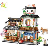 HUIQIBAO City Mini Chinese Street View Grocery Store Meat Shop Building Blocks Japanese Food Ice Shop Figures Bricks Toys Child