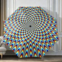 Automatic Folding Umbrella A hypnotic rainbow spiral radiating outward. Portable collapsible design, casual outdoor accessory,