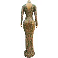 Birthday Celebrate Luxurious Costume Sparkly Big Rhinestone Dancer Flashing party Dress A stunning evening gown Long Dress