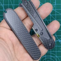 Custom Made 3K Carbon Fiber Scales Handle with Toothpick Tweezer and Ballpoint Pen Cut-Out for 91mm Victorinox Swiss Army Knife
