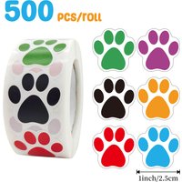 500 PCS Dog Paw Print Stickers,1 Inch Colorful/Black Dog Stickers For Kids,Self-Adhesive Puppy Paw Prints Stickers For Gifts