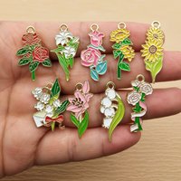 10pcs Flower Charm for Jewelry Making Enamel Necklace Earring Bracelet Pendant Keychain Diy Accessories Alloy Metal Gold Plated