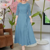 2026 ZANZEA Spring Lace Patchwork Sundress Women Elegant Party Dress Stylish Half Sleeve Hollow Out Dresses A Line Ruffled Robe