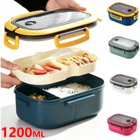 Double Layer Lunch Box Portable Compartment Food Container with Fork Spoon Microwave Safe for Picnic Fresh Box