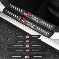 For Toyota Yaris GR GAZOO Racing Logo Auris Pruis RAV4 TRD Auto Carbon Fiber Decals Stickers Car Door Threshold Scuff Plate