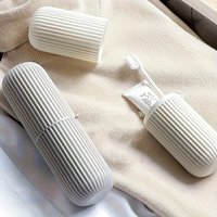 Travel Toothbrush Box Vertical Stripe Portable Mouthwash Cup Brushing Cup Washing Cup Toothware Box Toothpaste Storage Cartridge