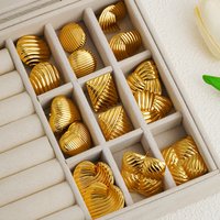 Creative Heart Round Drop Earrings for Women 18k Gold Plated Striped Texture Geometric Statement Stainless Steel Earring Jewelry