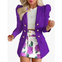 New European and American Women's Printed Elegant Temperament Commuting Slim Fit Suit Short Skirt Set