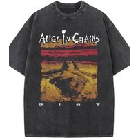 New in Top & Tees Mens T-Shirt Camisetas Rock Band Alice in Chains Dirt Washed Vintage Short Sleeved Round Neck Y2k Tshirt