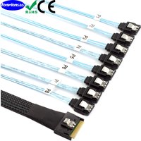 Half-Wrap Scoop-Proof Insertion Slim SAS 4.0 SFF-8654 8i 74Pin to 8X SATA 7Pin Female Straight with Locking Latch 12Gbps Cable